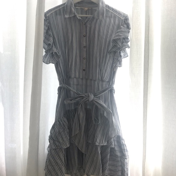 Rebecca Taylor Striped Ruffle Tie Dress - Picture 2 of 3